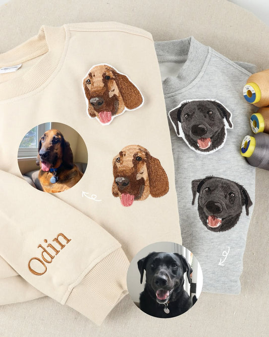 Custom Pet Embroidered Sweatshirt from Photo, Personalized Pet Face and Pet Name Sweatshirt or Shirt