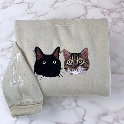 Cat Gift Hoodies Custom - Pet Portrait Embroidery Sweatshirts - Perfect Cat Lover Birthday Gift