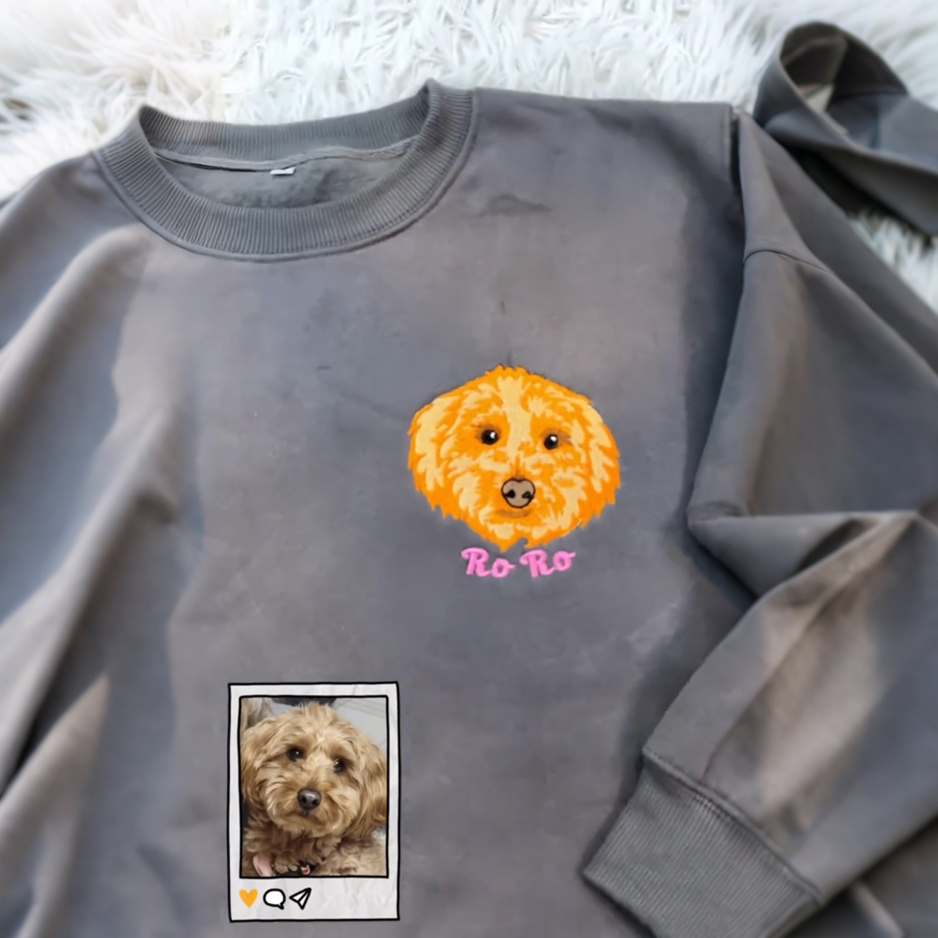 Full Color Pet Portrait Embroidered Sweatshirt, Hoodie – Custom Dog, Cat Face with Name/Date