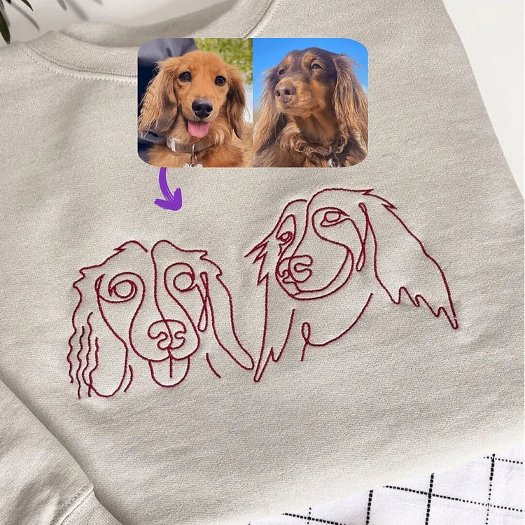 Custom Embroidered Hoodie,Pet Face Sketch Embroidery