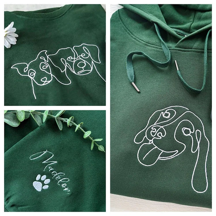 Custom Embroidered Hoodie,Pet Face Sketch Embroidery