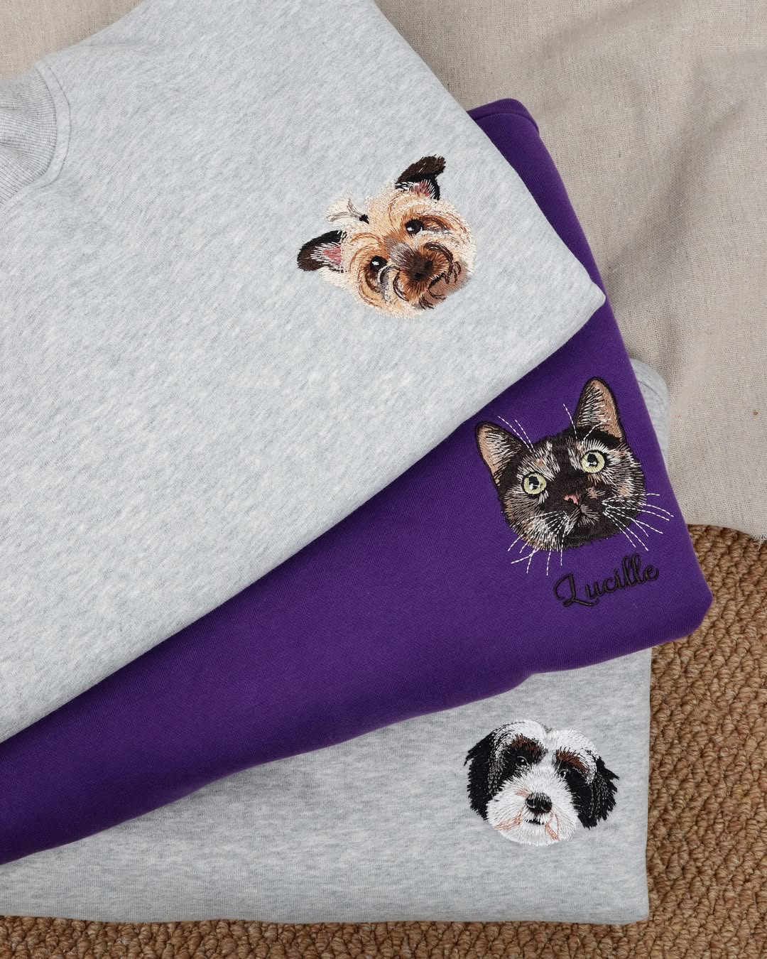 Custom Embroidered Sweatshirt with Dog Face Varsity from Photo, Gift for Dog Lovers