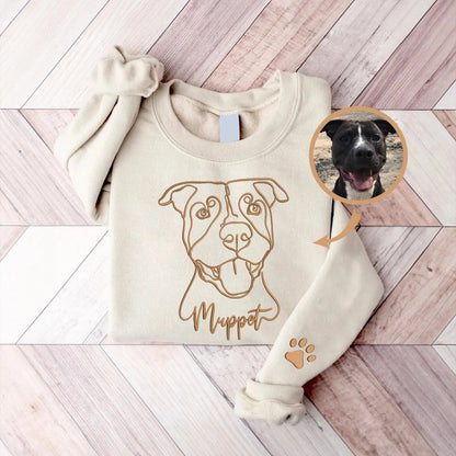 Custom Dog Portrait Outline Embroidered Sweatshirt Personalized Pet Face and Name Sweatshirt Gift for Pet Lovers