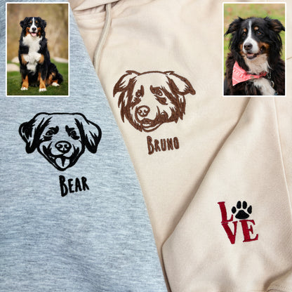 Custom Embroidered Pet Portrait Hooded Zip Up Hoodie