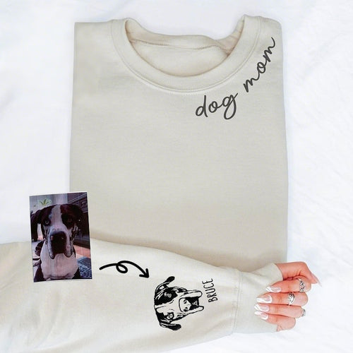 Side Sleeve Pet Portrait Hoodie - Custom Embroidered Gift