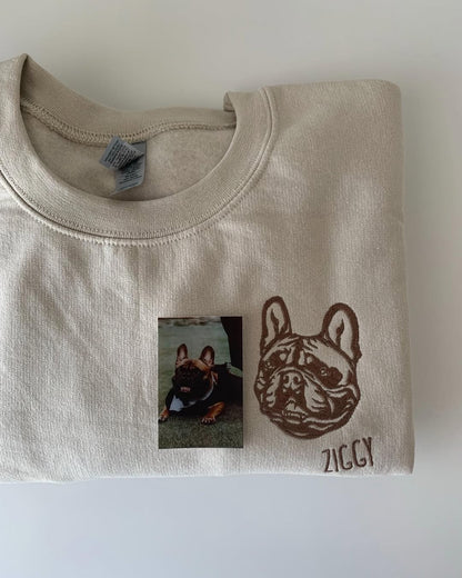 Custom Embroidered Cat Face Sweatshirt from Your Photo with Cat Names on Sleeve