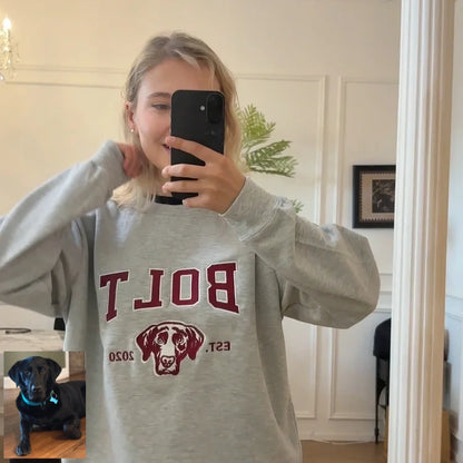 Personalized Embroidered Pet Sweatshirt with Portrait From Photo and Name, Gifts For Pet Owners