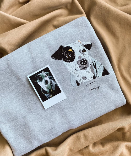 Rich Colors,Custom Embroidered Dog Face T-shirt,Sweatshirt from Your Photo