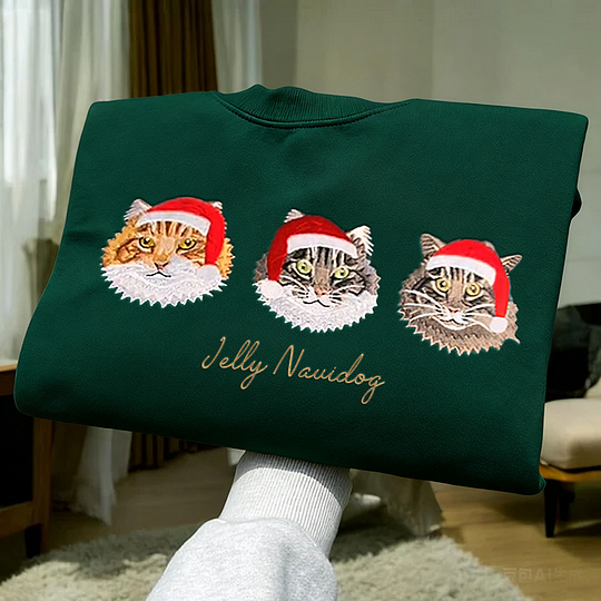 Custom Dog Cat Portrait Embroidered Christmas Sweatshirt Hoodie T-shirt