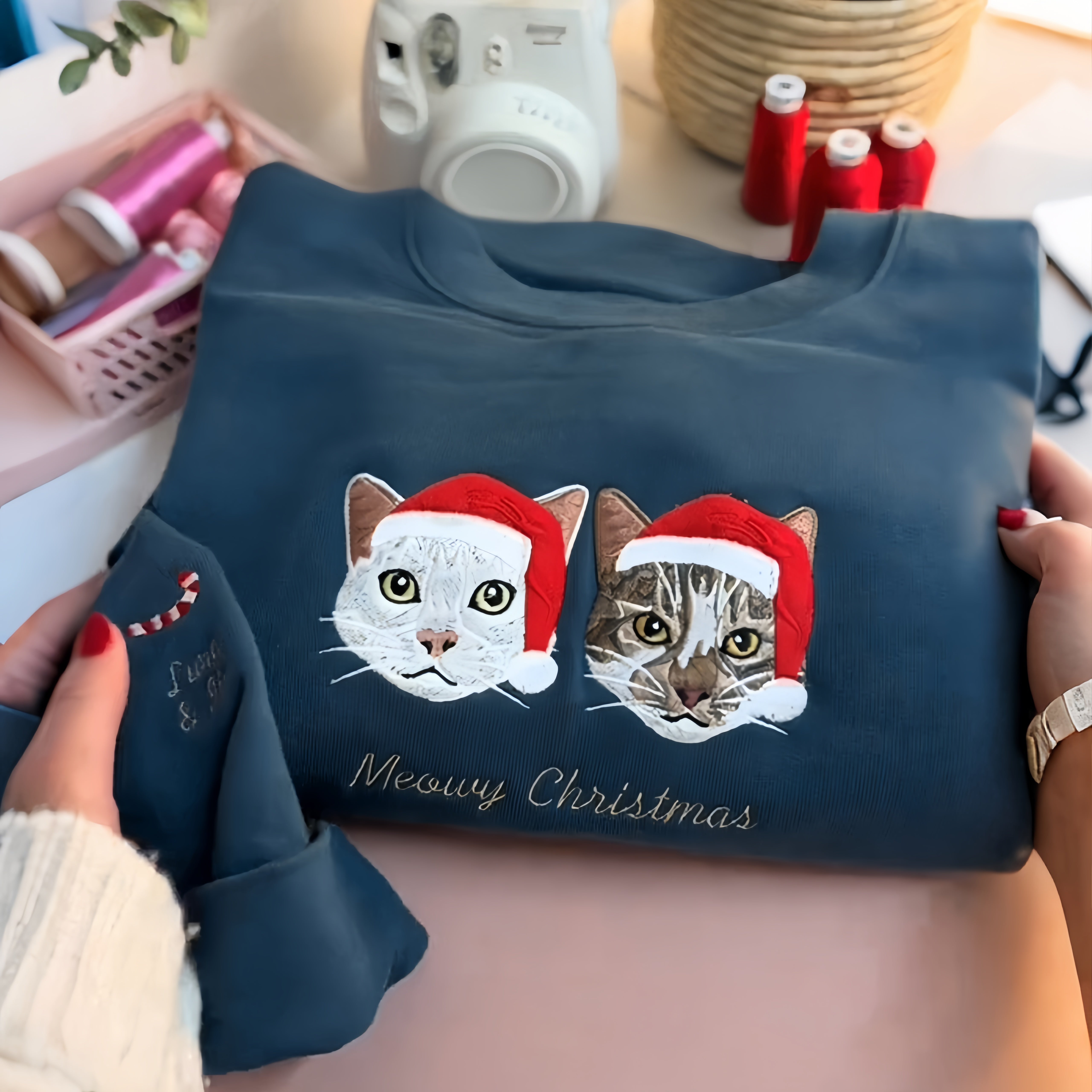 Custom Pet Portrait Sweatshirt -Retro Cat Mom Hoodie -Pet Lovers Gift