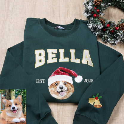 Custom Christmas Preppy Embroidered Pet Portrait Fleece Sweatshirt Hoodie