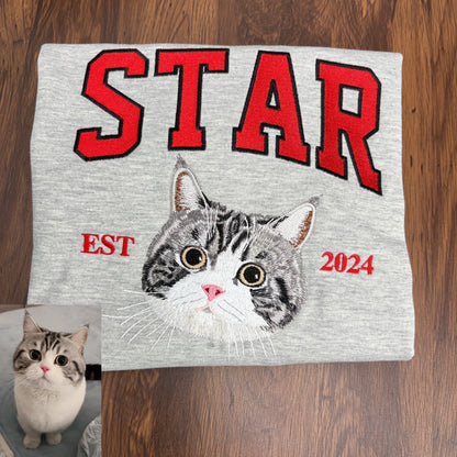 Personalized Embroidered Pet Face and Name Est T-shirt Keepsake Gift for Pet Lovers