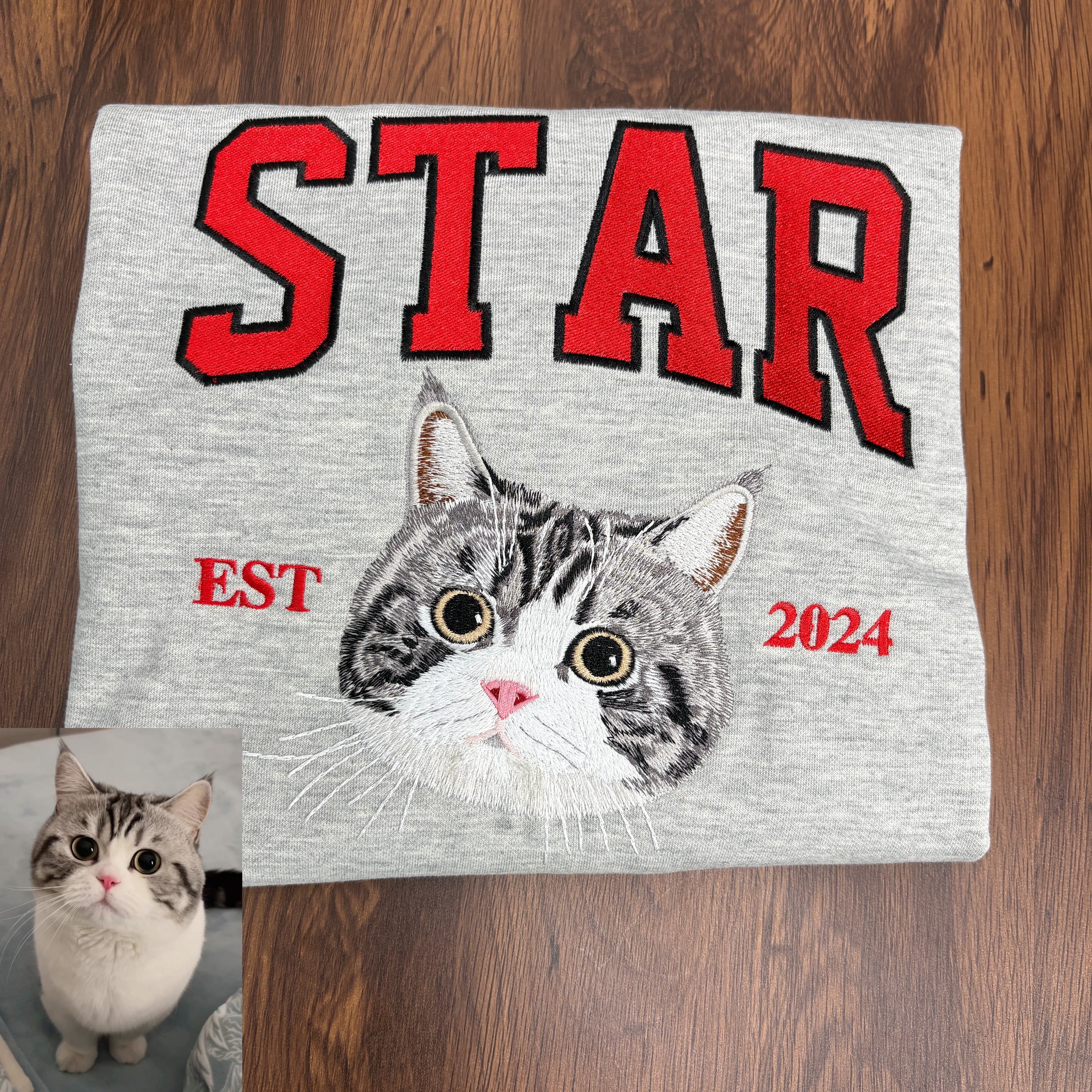 Personalized Embroidered Pet Face and Name Est T-shirt Keepsake Gift for Pet Lovers