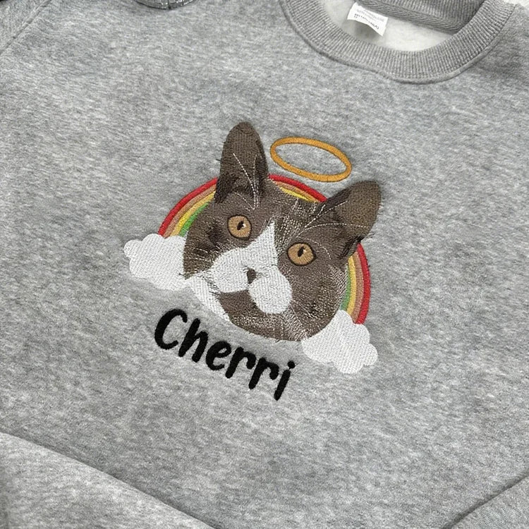 Custom Pet Memorial Sweatshirt & Hoodie with Rainbow Design- Personalized Pet Embroidered Sweatshirt