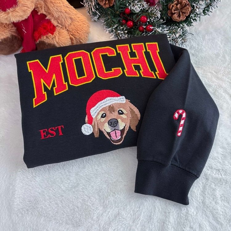 Custom Dog Embroidered Sweatshirt, Hoodie & T-Shirt, Personalized Pet Christmas Sweatshirt