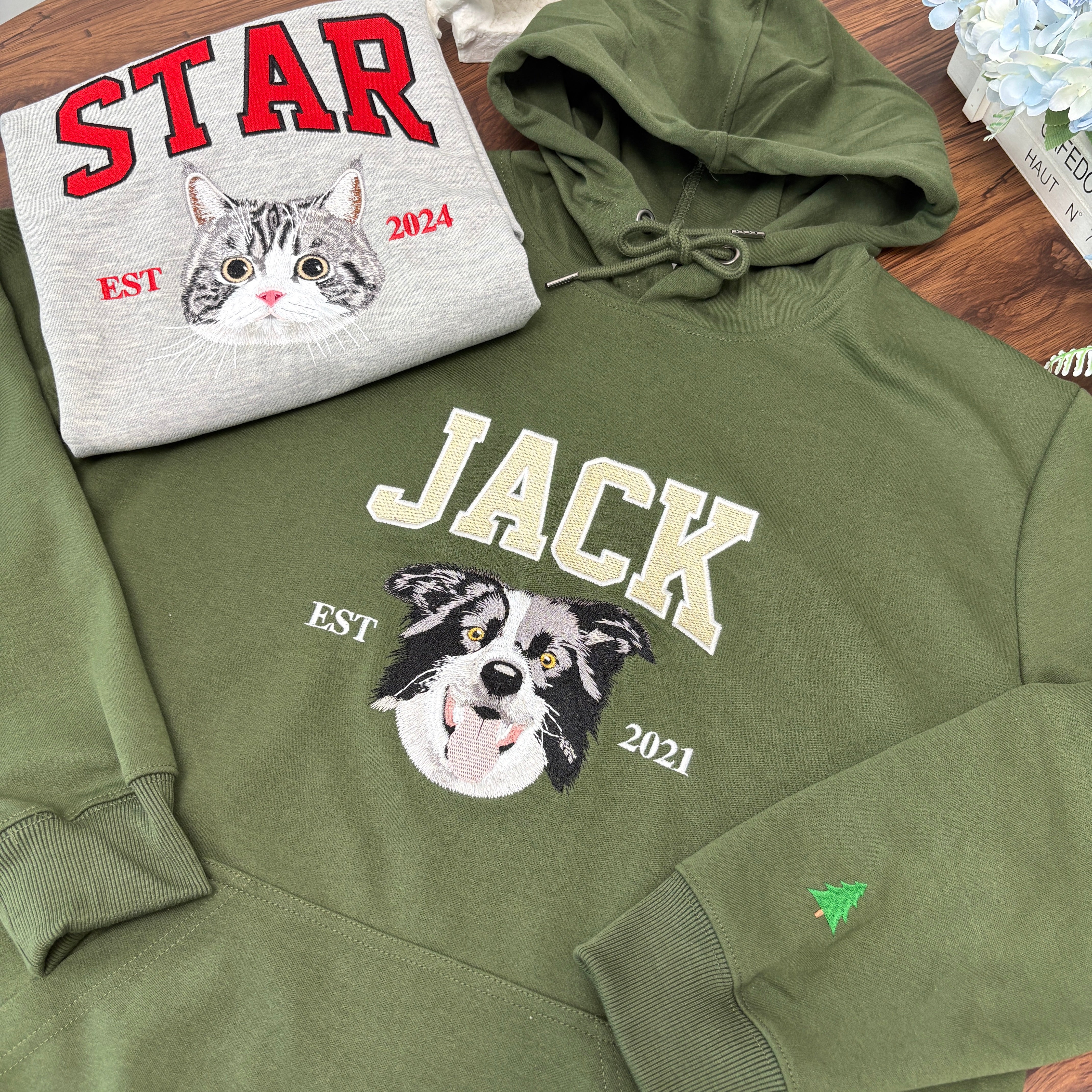 Personalized Embroidered Pet Dog Face and Name Est Sweatshirt Keepsake Gift for Dog Dad Mom