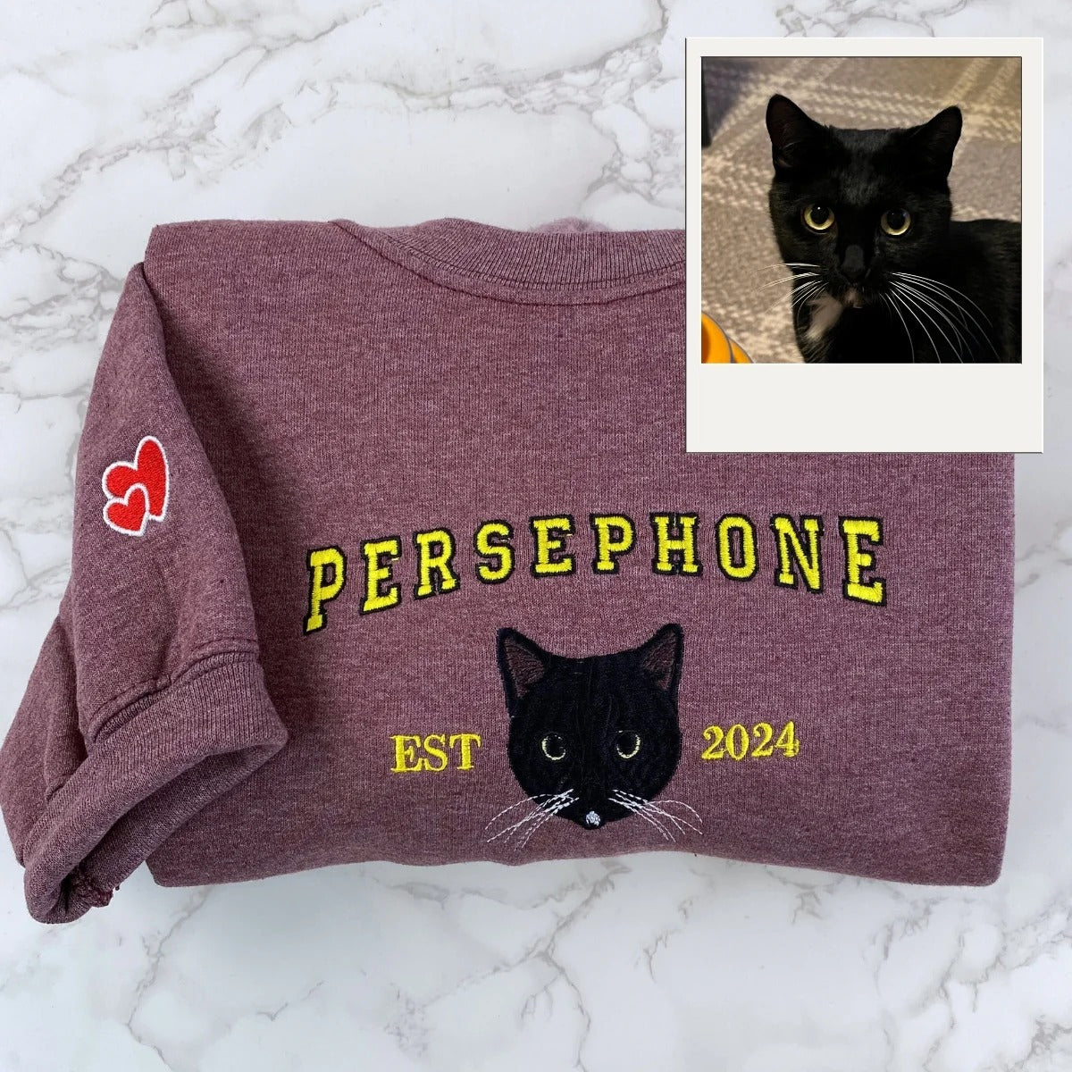 Personalized Pet Varsity Hoodies - Custom Cat Name Embroidery from Photo - Cat Mom Apparel