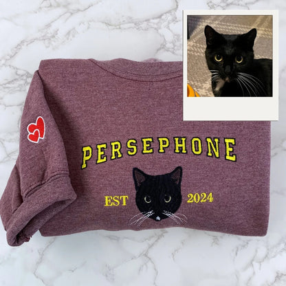 Personalized Pet Varsity Hoodies - Custom Cat Name Embroidery from Photo - Cat Mom Apparel