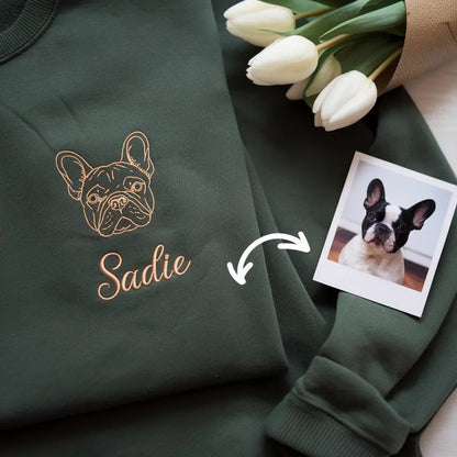 Custom EMBROIDERED Pet Outline Sweater Using Pet Photo , Name