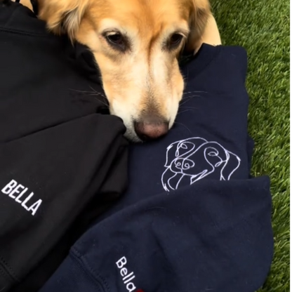 Custom Christmas Pet Face Sketch Embroidered Fleece Hoodie with Santa Hat