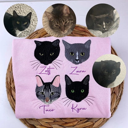 Cat Mom Hoodies Custom - Personalized Cat Portrait Embroidery Sweatshirts - Proud Cat Mama Gift