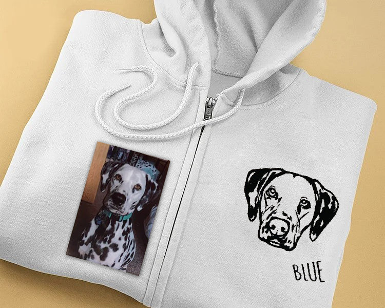 Custom Embroidered Pet Portrait Hooded Zip Up Hoodie