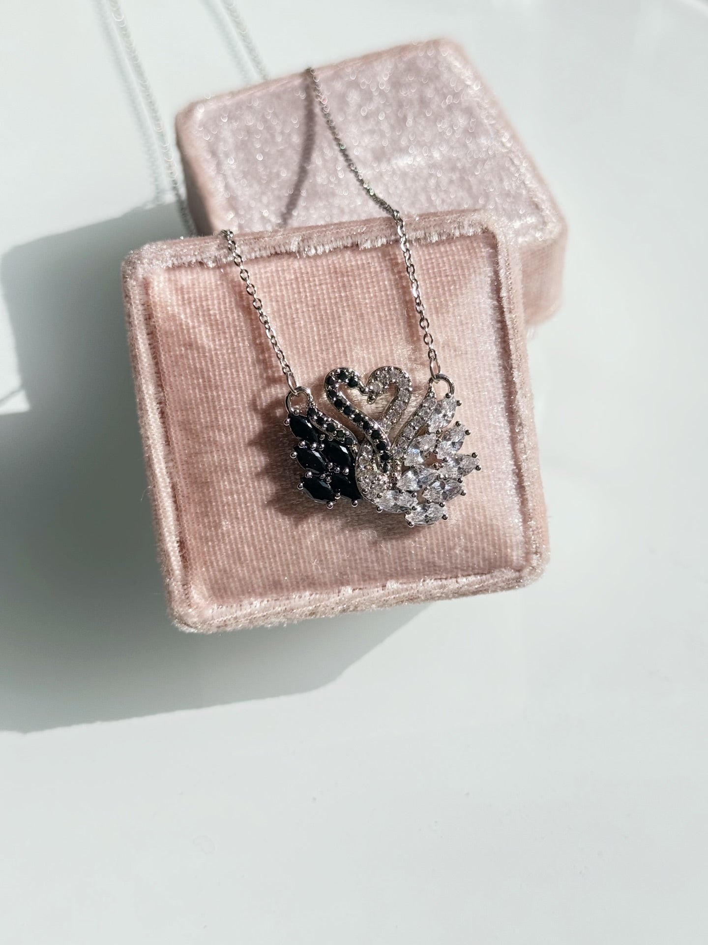 Stainless Steel Black & White Love Swan Necklace