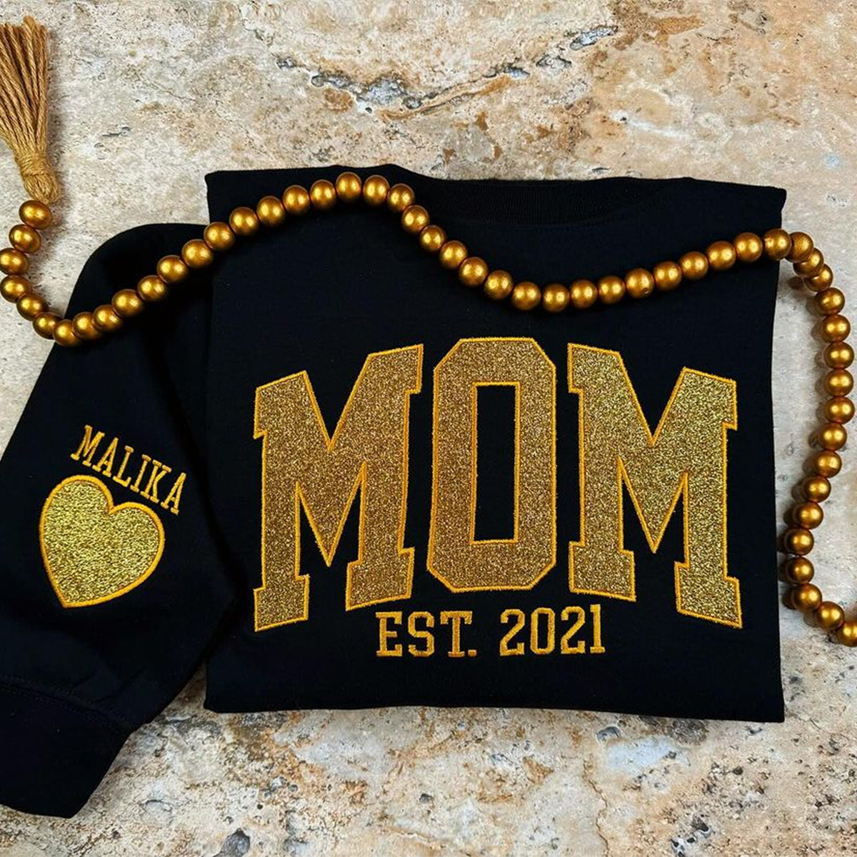 Custom Embroidered Applique Glitter Mama Sweatshirt - Gift for Mom