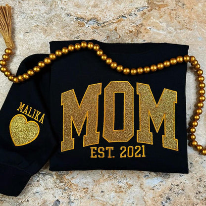 Custom Embroidered Applique Glitter Mama Sweatshirt - Gift for Mom