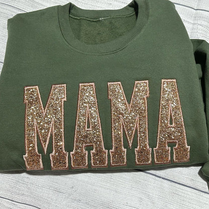 Custom Embroidered Applique Glitter Mama Sweatshirt - Gift for Mom