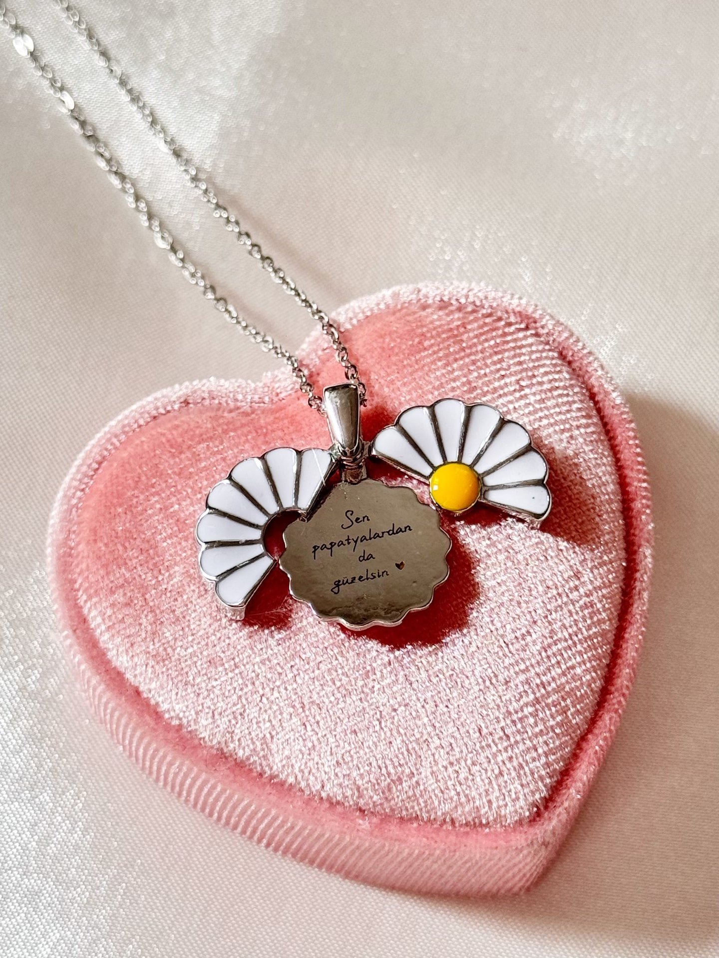 Stainless Steel Hidden Personalized Message Daisy Necklace