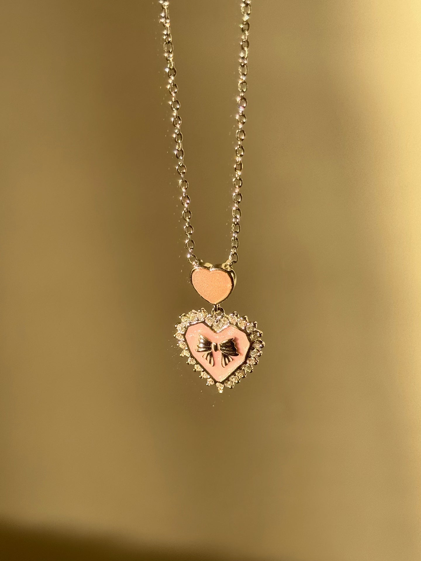 Pink Heart Coquette Ribbon Necklace