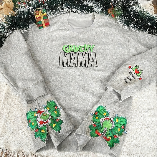 Custom Embroidered Mama Christmas Sweatshirt with Side Bow
