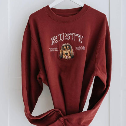 Custom Embroidered Sweatshirt with Dog Face Varsity from Photo, Gift for Pet Lovers