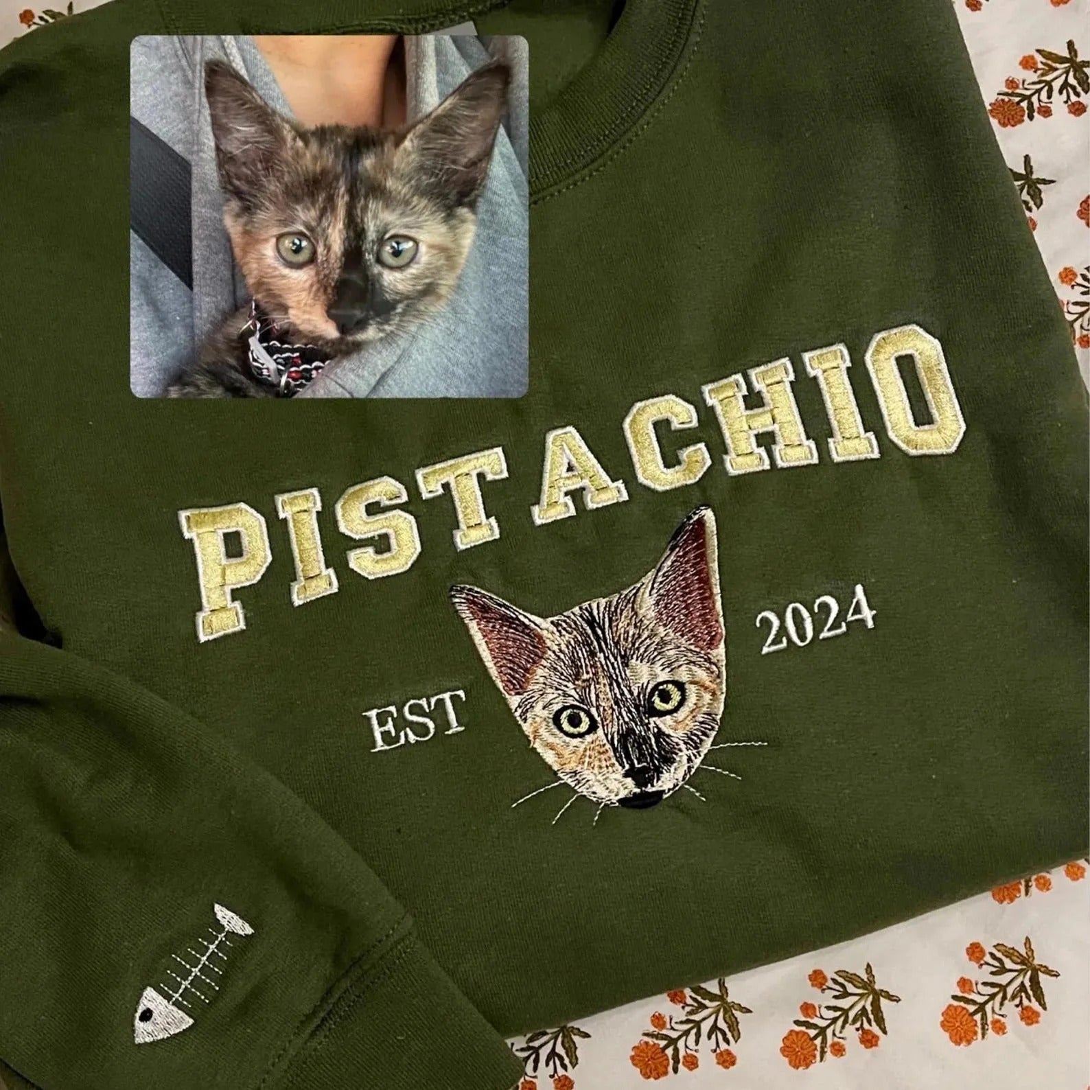 Custom Pet Portrait Embroidered Hoodie And Sweatshirt, Pet Lover Gift