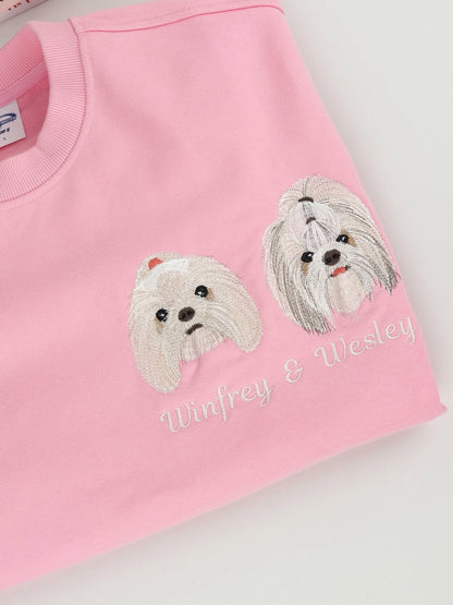 Custom Pet Embroidered T-shirt from Photo, Personalized Pet Face and Pet Name Sweatshirt or Shirt