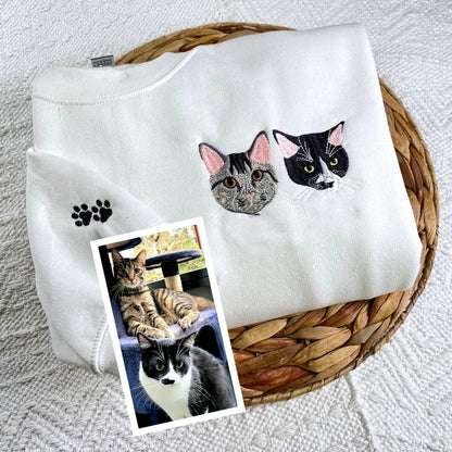 Cat Gift Hoodies Custom - Pet Portrait Embroidery Sweatshirts - Perfect Cat Lover Birthday Gift