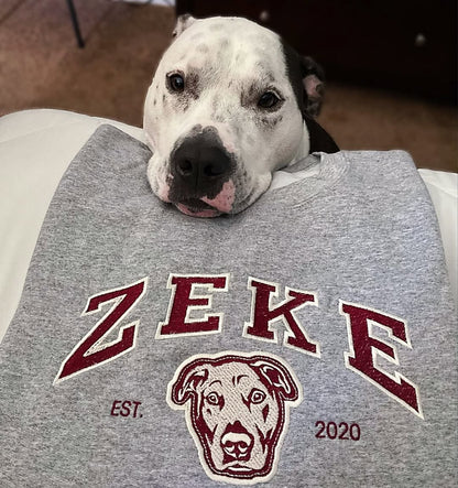 Personalized Embroidered Pet Sweatshirt with Portrait From Photo and Name, Gifts For Pet Owners