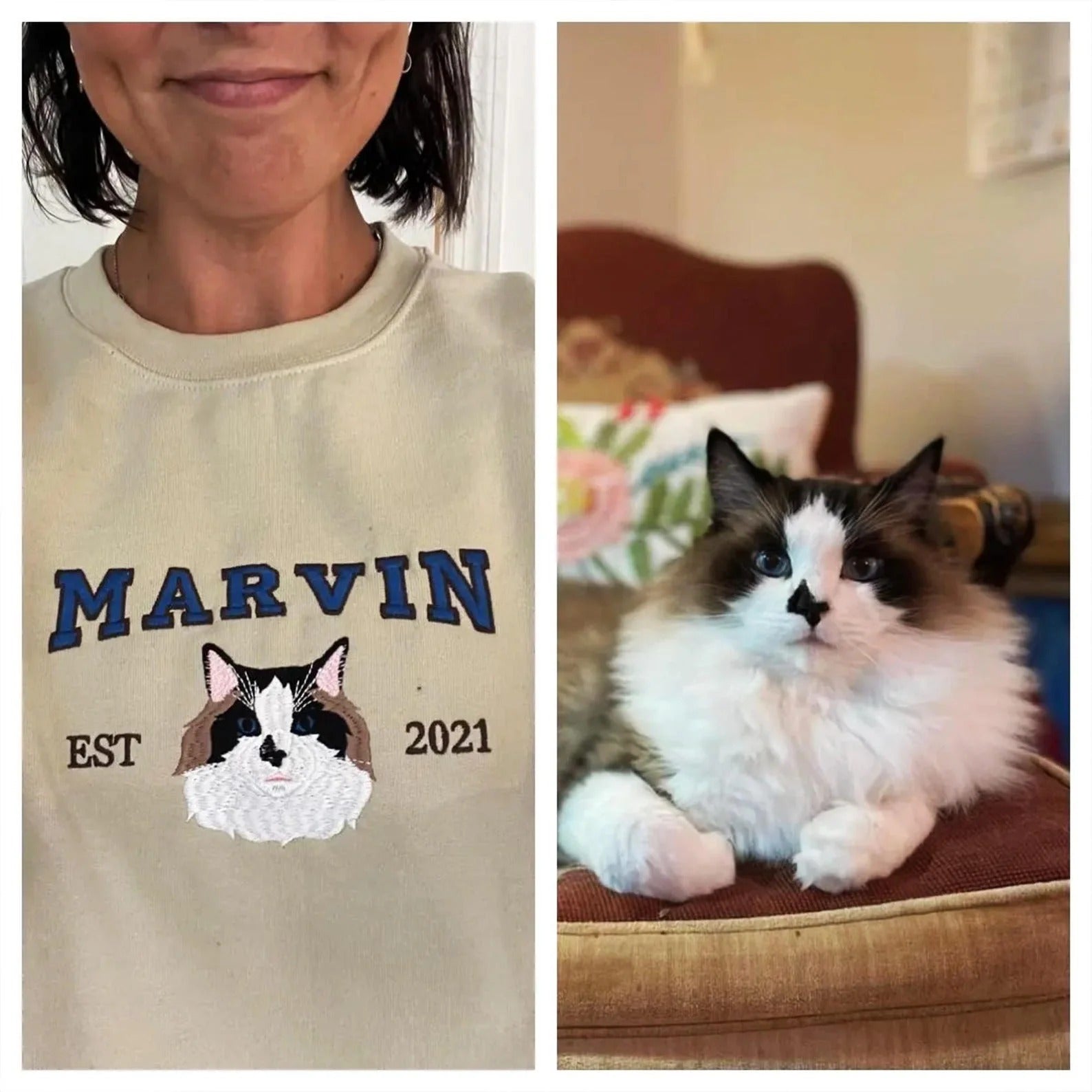 Custom Pet Portrait Embroidered Hoodie And Sweatshirt, Pet Lover Gift