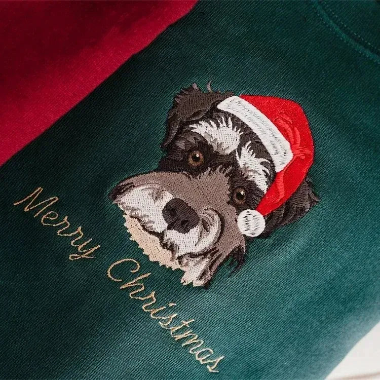 Custom Embroidered Pet Portrait Christmas Sweatshirt Hoodie T-shirt Christmas Gift