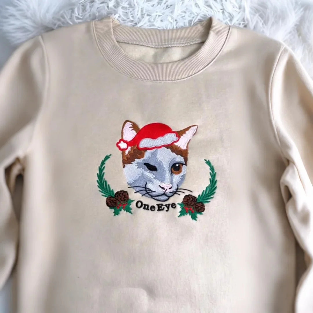 Custom Full-Color Pet Portrait Sweatshirt, Personalized Dog Embroidered Hoodie with Floral Design