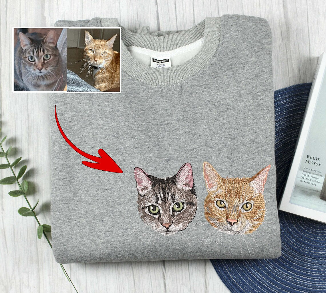 Custom Pet Embroidered Sweatshirt, Hoodie - Gift for Cat Pet Lover