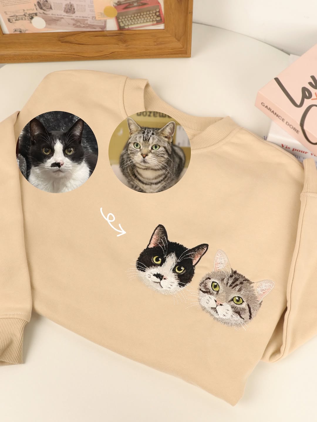 Custom Pet Embroidered Sweatshirt from Photo, Personalized Pet Face and Pet Name Sweatshirt or Shirt