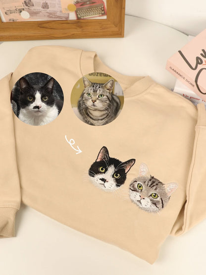 Custom Pet Embroidered Sweatshirt from Photo, Personalized Pet Face and Pet Name Sweatshirt or Shirt