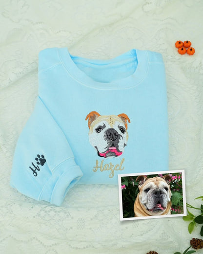 🐶🐱🐎 Full Color Pet Portrait Embroidered Sweatshirt – Custom Dog, Cat & Horse Face with Name/Date