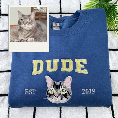 Personalized Pet Varsity Hoodies - Custom Cat Name Embroidery from Photo - Cat Mom Apparel