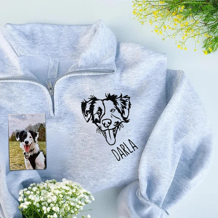 Custom Embroidered Pet Face Quarter Zip Sweatshirt