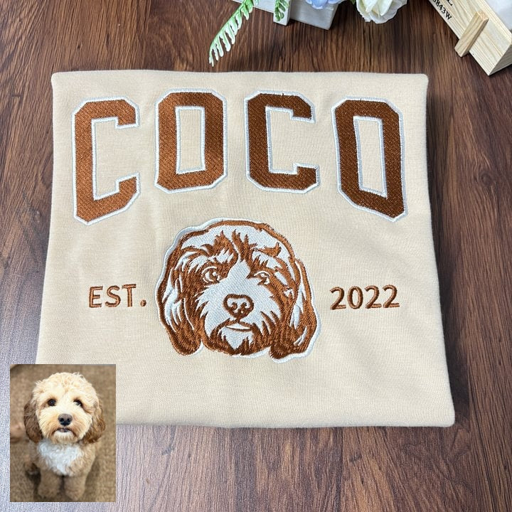 Personalized Embroidered Pet Sweatshirt with Portrait From Photo and Name, Gifts For Pet Owners