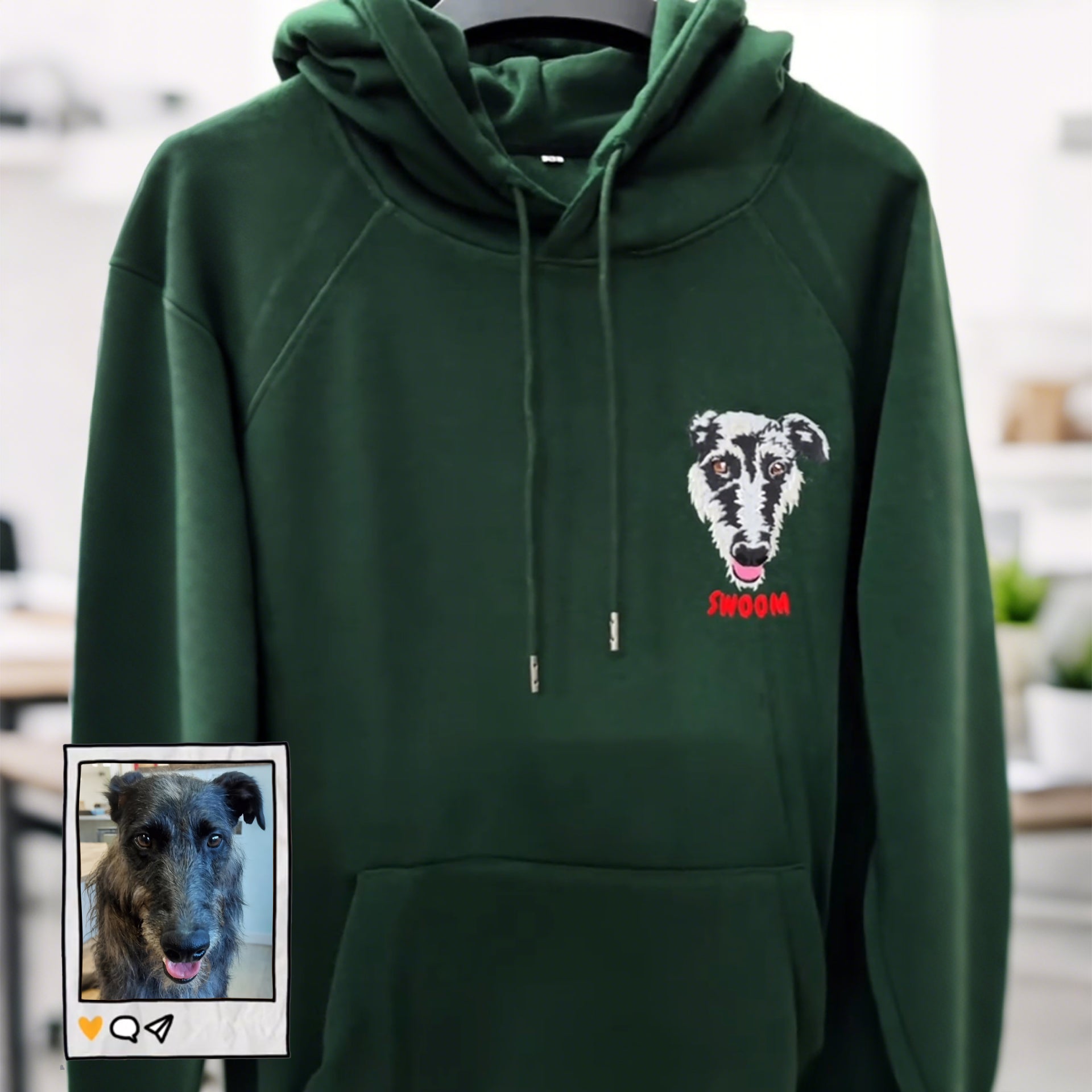 Full Color Pet Portrait Embroidered Sweatshirt, Hoodie – Custom Dog, Cat Face with Name/Date