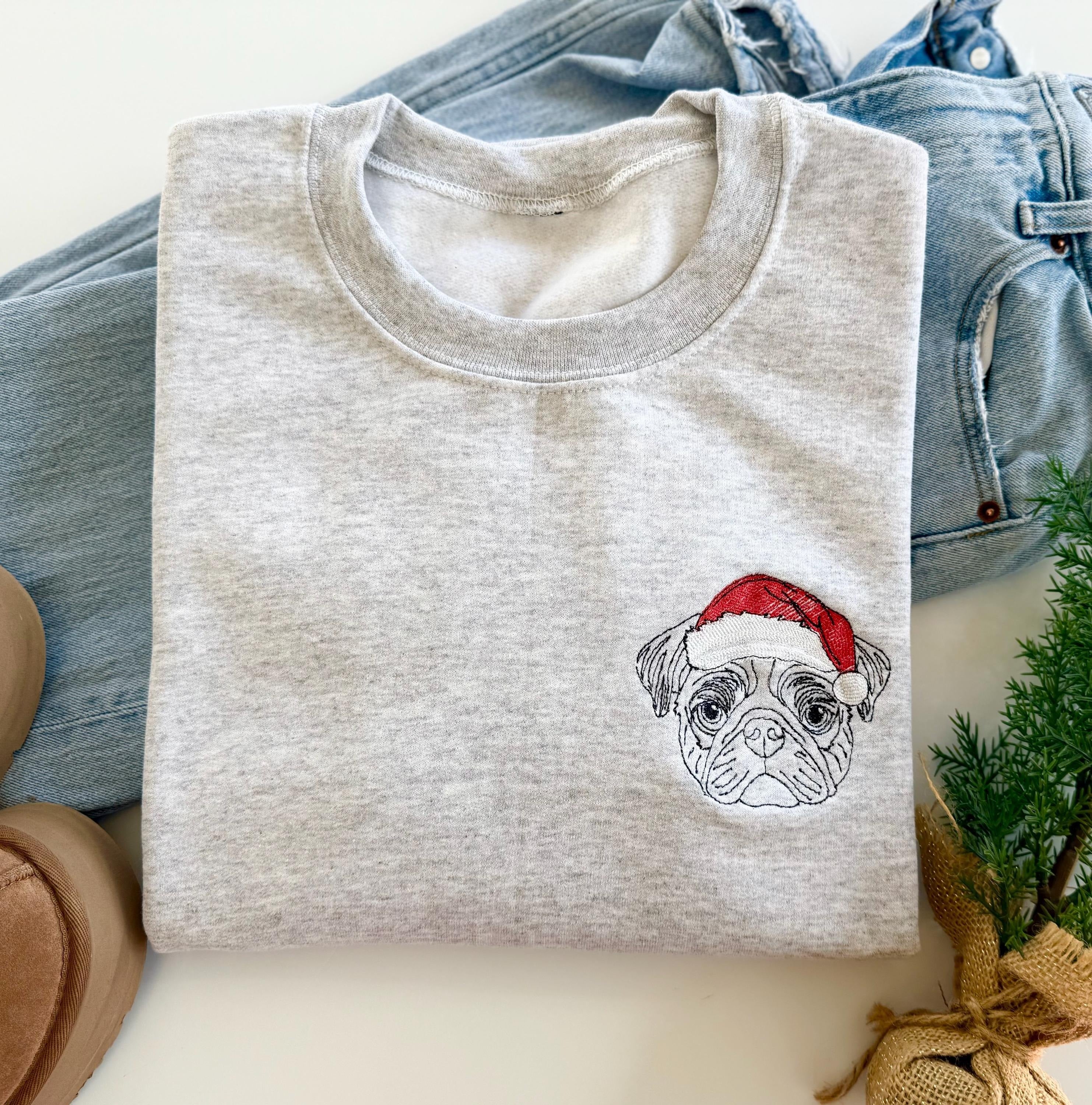 Custom Embroidered Pet Outline Portrait Sweatshirt , Merry Christmas Gifts